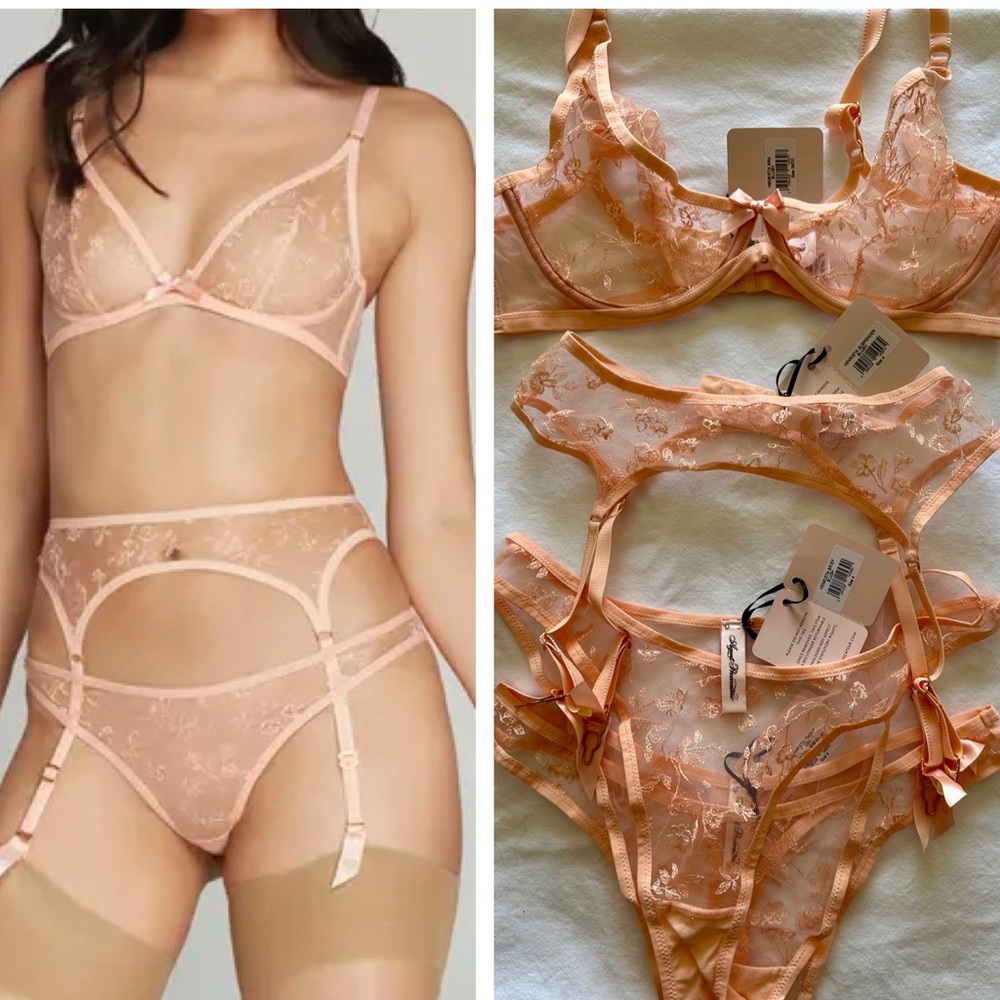 NWT Agent Provocateur Henrietta Blush Pink Peach Lingerie Set Now Sold Out